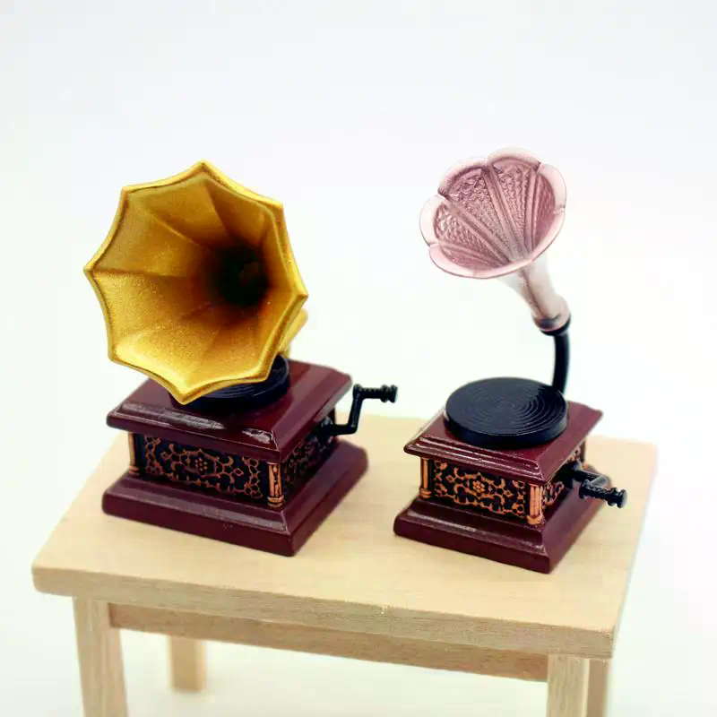 Art Craft House - Poppenhuis Vintage Fonograaf Miniaturen Model Woonkamer