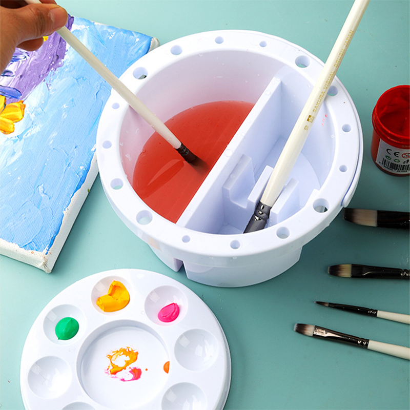 Watercolor Brush Pen - 3-in-1 borstelwasemmer met paletdeksel Schilderijborstelhouder Kunst