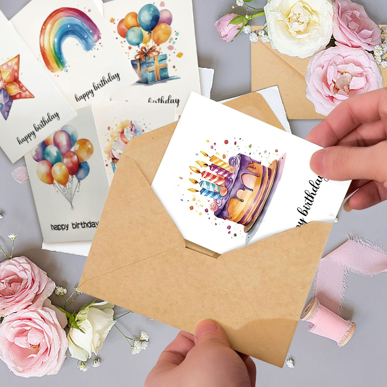 Art Craft Movement - Handgemaakte aquarel verjaardagskaart wenskaart met envelop