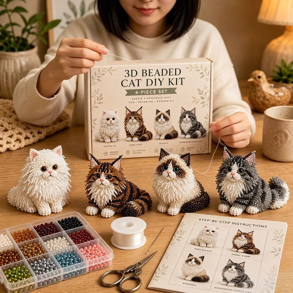 Art Craft Cat - Handgemaakte DIY dieren kralen borduurset kleurrijke