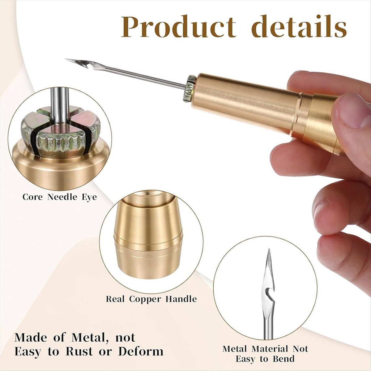 Leather Tooling Kit - 9-delige lederen naaipriemkit met koperen handvat